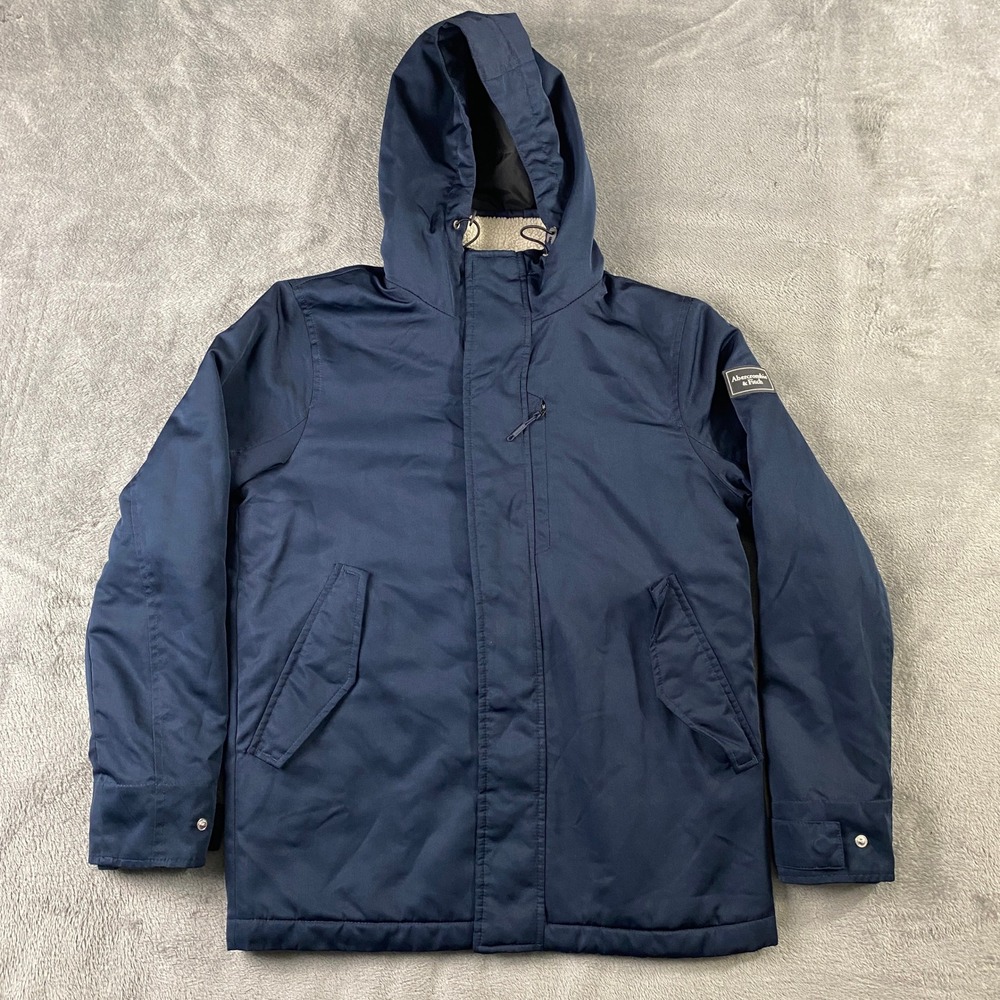 Abercrombie & Fitch Parka Jacket Mens XS Navy Blue Ultra Sherpa Lined Hooded